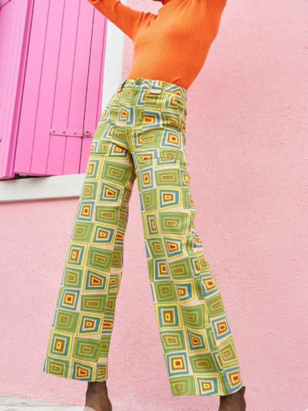 NWT Lucy & Yak Delores Jean Frida Print Organic Cotton Wide Leg Pants Size 38